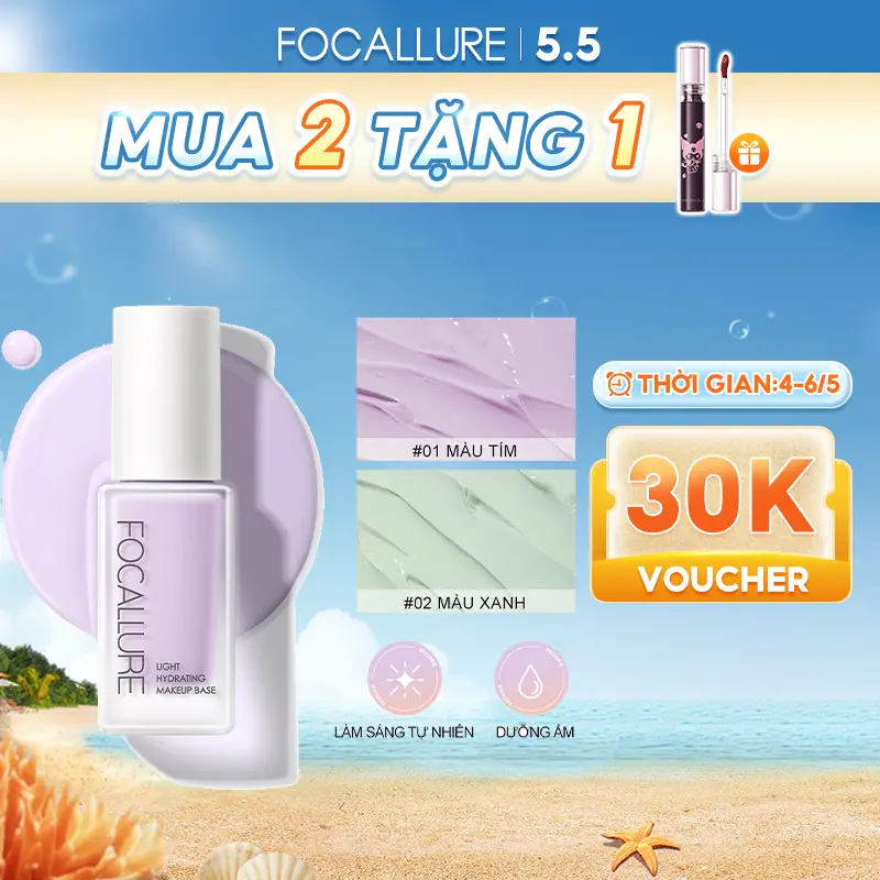 【voucher 20k】FOCALLURE Kem Lót Hỗ Trợ Dưỡng Ẩm và Hỗ Trợ Làm Đều Màu Da Với Ba Sắc Thái Màu Kem Lót Khác Nhau