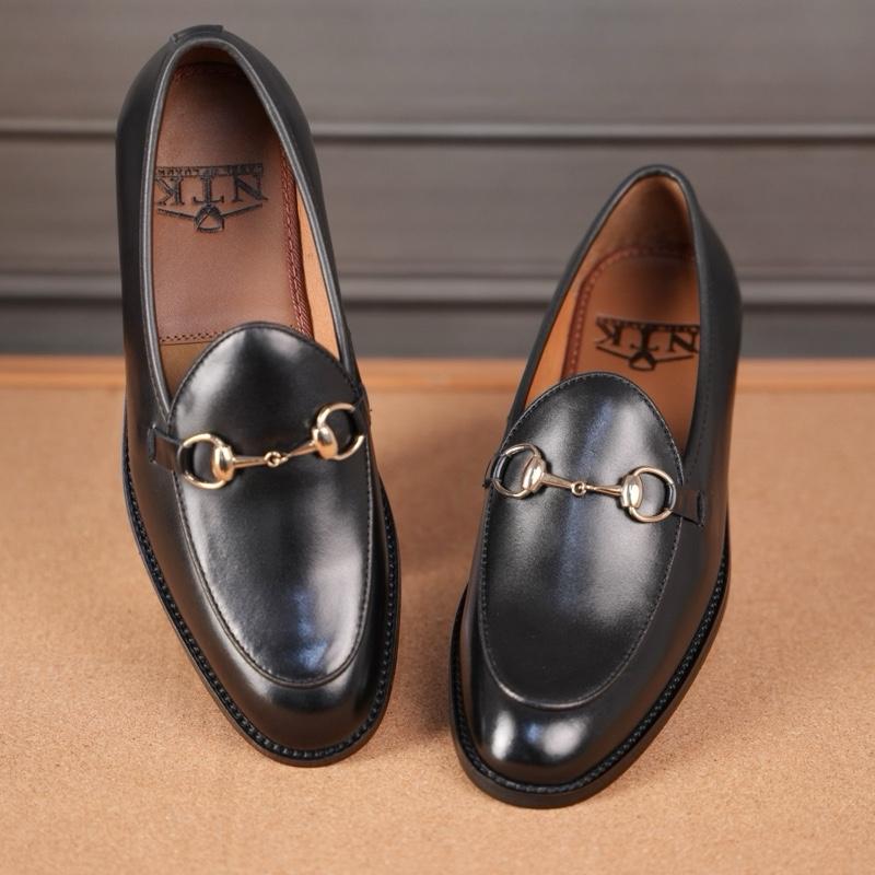 Giày Da Nam Horsebit Loafer Shoes Màu Đen Đế gỗ phíp cao cấp khâu mckay