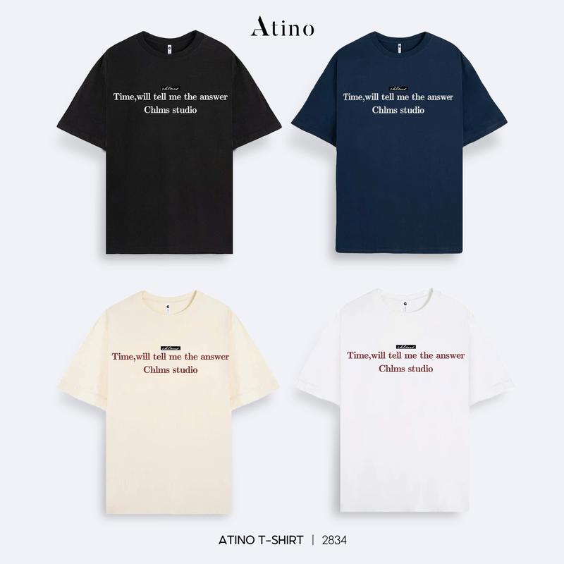 Combo 2 Áo Phông Unisex In Chữ 4 Màu ATINO T-SHIRT L.4.2834 Form Regular áophong nam 【red  áo chui đầu áo thun Áo Phông Đen Nam Chất Vải Cotton Co Dãn 4 Chiều