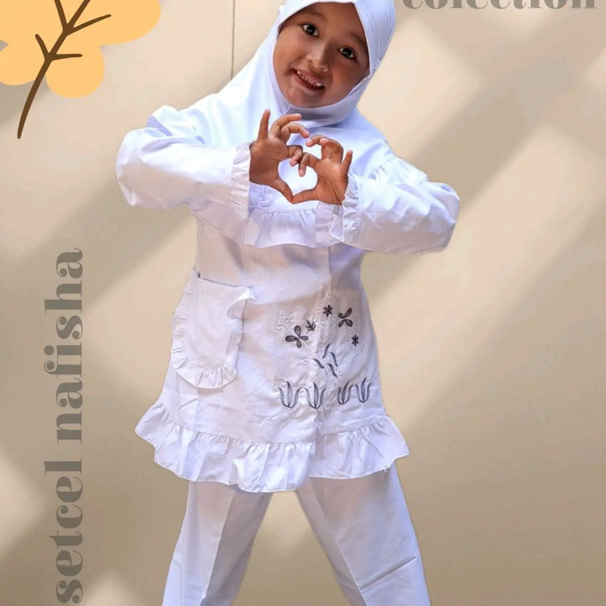 SETELAN PUTIH PEREMPUAN BY N.A.F COLLECTION,SERAGAM TK,MADRASAH DAN MANASIK HAJI Anak Baju Celana Muslim
