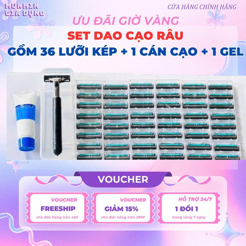 SET DAO CẠO RÂU GỒM 36 LƯỠI KÉP 1 THÂN DAO CẠO 1 KEM MỀM RÂU Lưỡi sắc bén không gây đau da dễ dàng sử dụng và tháo lắp