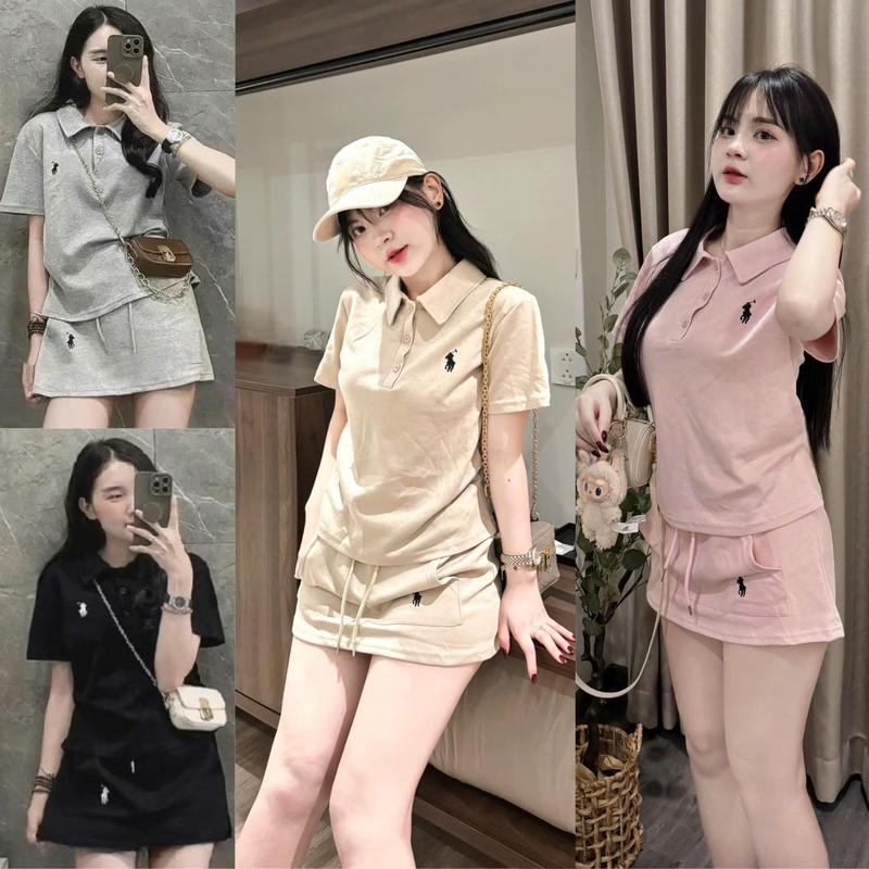 Set váy áo polo+ chân váy thêu ngựa cạp chun có túi chất UMI lạnh hàn phong cách thanh lịch dễ mặc top women trend hè 2025 bu TH Store