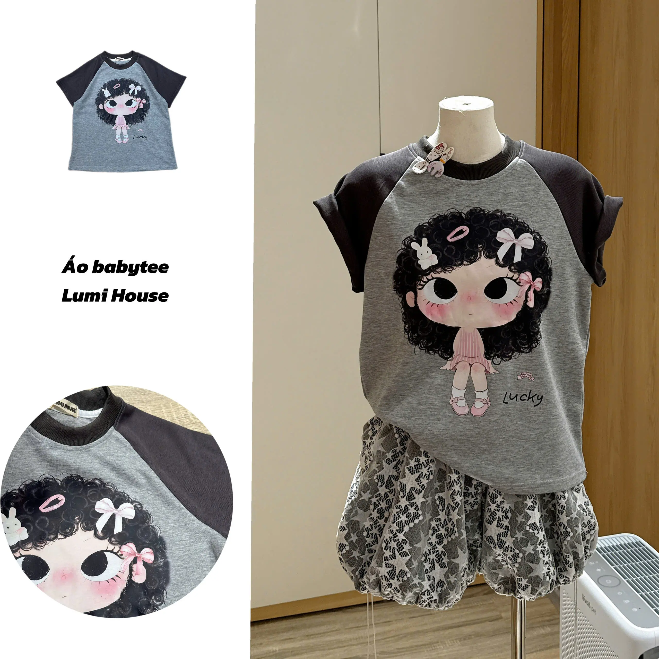 (DEAL MỞ BÁN) LUMI HOUSE ÁO BABY TEE RAGLAN LÁCH CÁCH HOẠ TIẾT CUTE PHOMAI QUE CHẤT LIỆU THUN UMI BB26