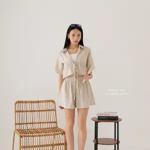 Jesslyn set linen by Kalea Attire | setelan wanita | setelan wanita pantai crop top | one set baju celana pendek | baju pantai wanita korea | one set summer outfit | setelan wanita kekinian | one set summer outfit |
