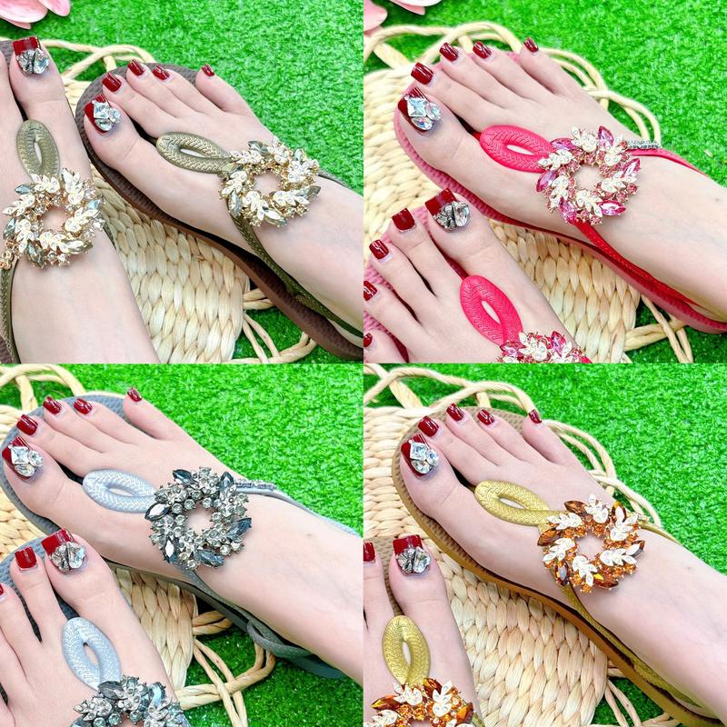  Giày Sandal Nữ Xỏ Ngón Gắn Chram Nguyệt Quế Màu Tổng Hợp Đặt Lùi Size Nhiều Màu Sắc Đẹp 