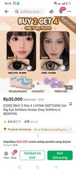 Product Review of [COD] [BUY 2 Get 4 ] （2 softlens+2 len case ）UYAAI SOFTLENS Set Big Eye Softlens Ocean Gray Softlens 6 MONTHS from 1**a 0