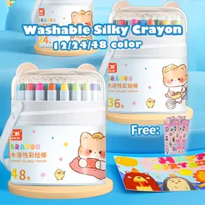 [Free Stickers] Krayon Putar Washable Anak 24/36/48 Warna Nontoksik Anti Kotor 5cm  Bucket Krayon Crayon Set Mewarnai Alat Warna Set Anak Wipe and Clean crayon anti kotor dan patah Washable Silky Crayon Putar