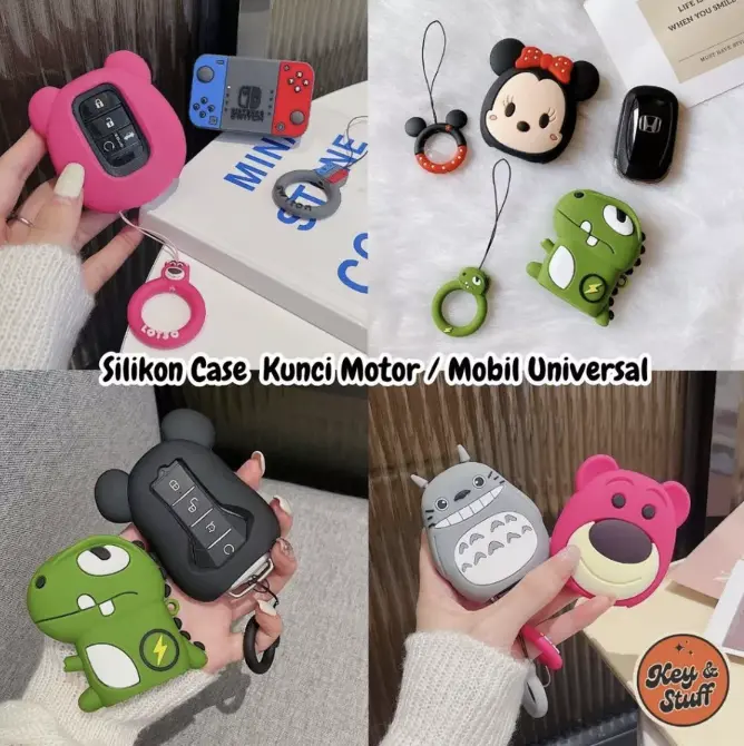 Silikon Gantungan Kunci Mobil Motor/ Cover Kunci Remote Mobil Motor Case Casing Kunci Model Lucu Motif Kartun / Sarung Kunci Karakter