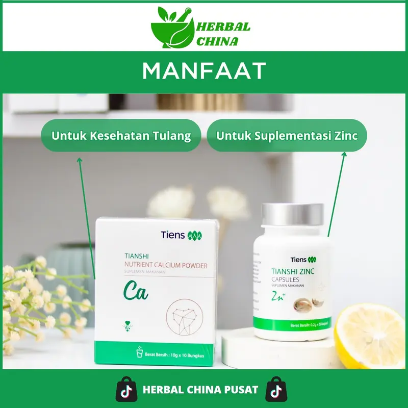 [Herbal China Pusat] Paket Peninggi Badan untuk Remaja - Zinc Kapsul & Kalsium untuk 12 Tahun keatas - Suplemen Kesehatan Tiens 3