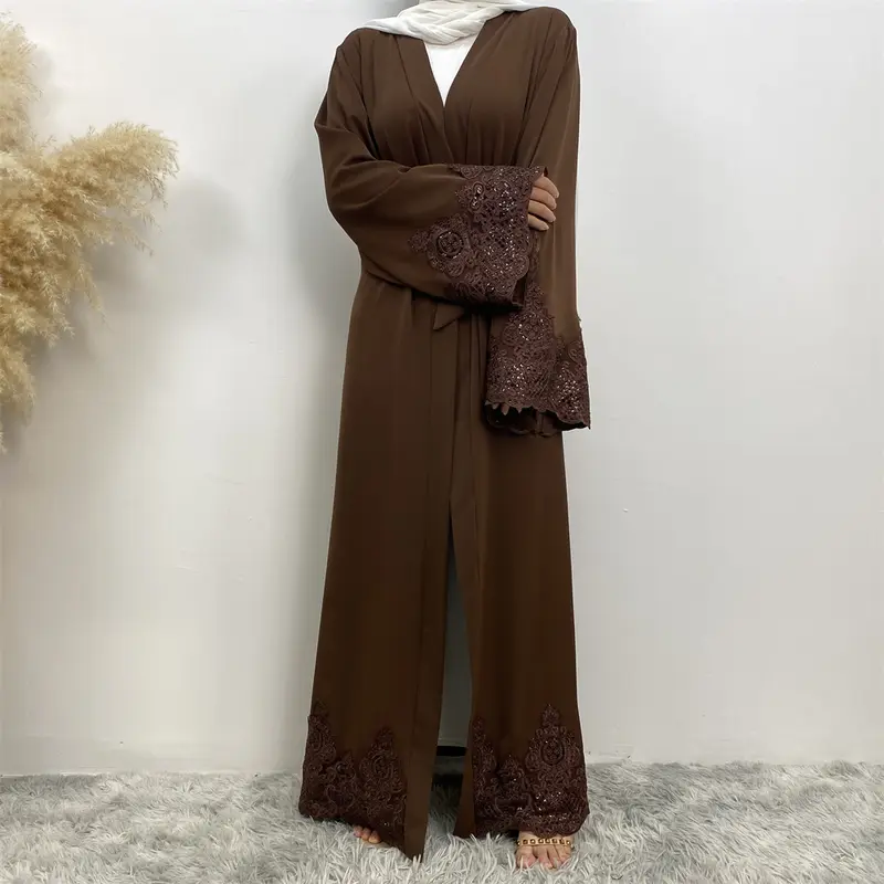 1989#  New fashion lace applique loose cuff open abayas 5 colors 6