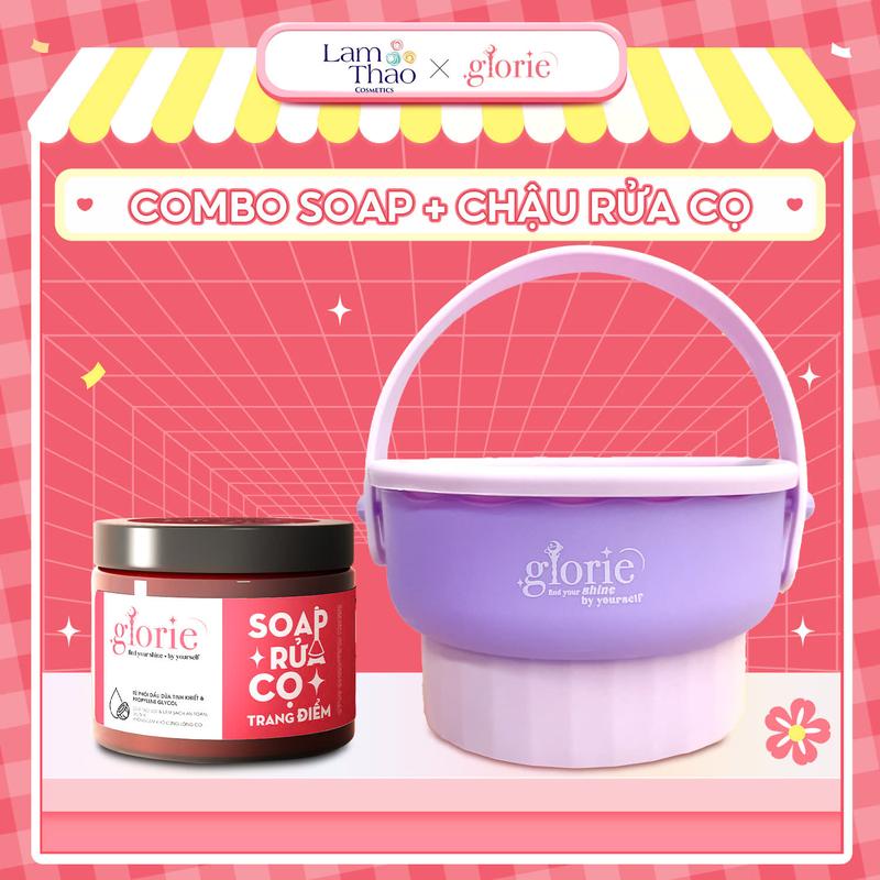  Combo Soap Giặt Cọ Glorie +Giỏ Phơi 2IN1 Vệ Sinh Dụng Cụ Trang Điểm 
