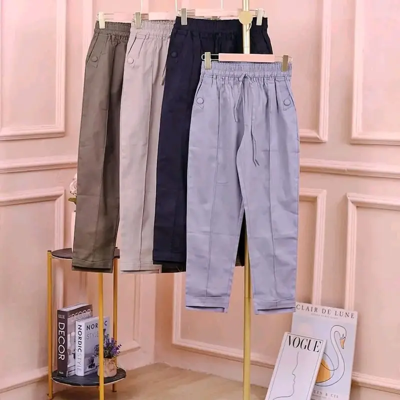 Celana Basic Baggypants Twill Combed Stretch #celana wanita#celana panjang p Chino Cream Diamond Formal Karet Melar Nyaman Tebal Samping Kancing Kaki Variasi  Kerja Katun Casual Santai baggy pants wanita celana  panjang Bahan slim 0
