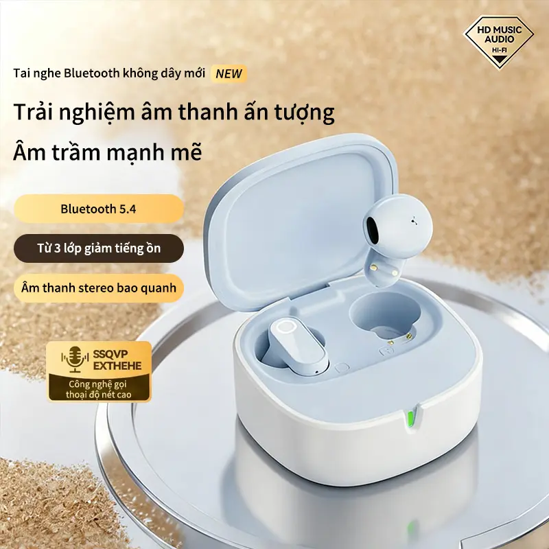 Tai nghe Bluetooth không dây thực sự, chất lượng âm thanh cấp HiFi, khôi phục trường âm thanh tinh tế, giảm tiếng ồn cuộc gọi bằng trí tuệ nhân tạo mà không bị cản trở, vật liệu thân thiện với da, thiết kế công thái học, chống nước và mồ hôi đạt chuẩn IPX