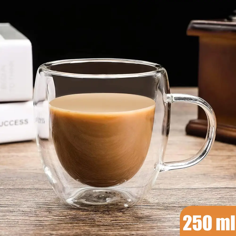 Gelas Cangkir Kopi Anti Panas Double Wall Glass Round 250ml - RI250