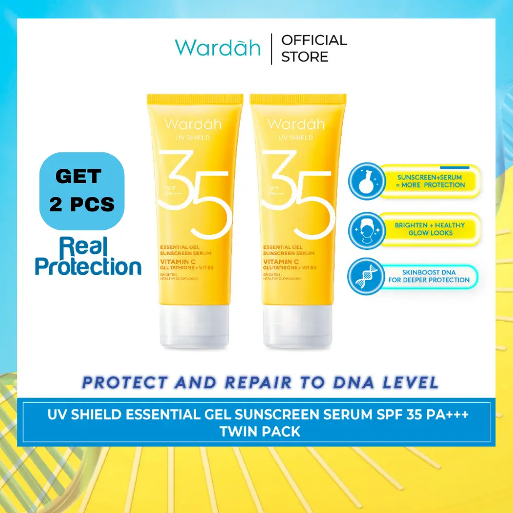 Murah ! 2 Pcs Wardah UV Shield Essential Sunscreen Gel SPF 35 PA +++ 40 ml