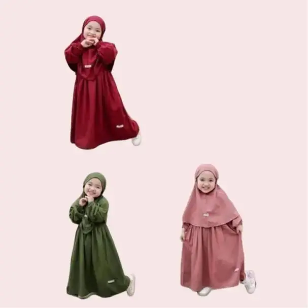 KIRANIA KIDS 1-10 TAHUN WARNA ARMY, MERAH MARUN, PUTIH,MILO/BAJU MANASIK ANAK/BUSANA MUSLIM SETELAN ANAK BAHAN COTTON CRINGKELADEM/POLOS Gamis Variasi Dress Maroon Hitam Navy Syari Tanggung Crinkle Panjang Airflow Simple