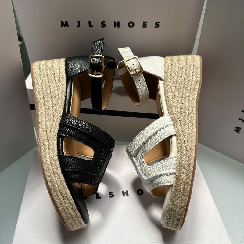 Sandal Nữ xuồng cói chữ H độn đế 6cm da mềm 2025 HQCCC fullbox Q2180-3