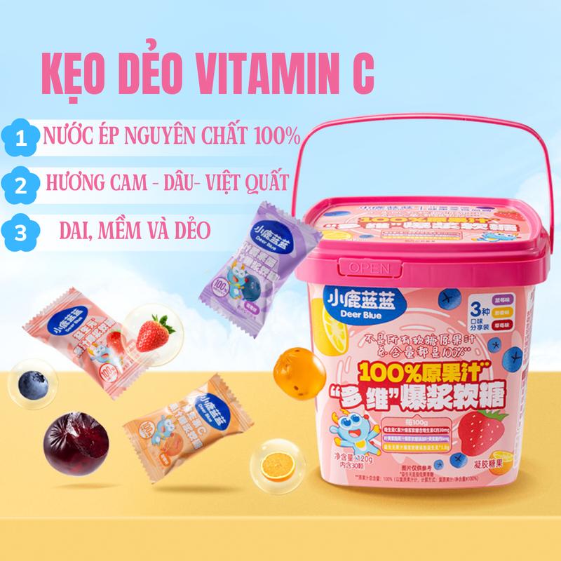   Ưu Đãi Giới Hạn 30 Viên 3 Hương Vị  DEER BLUE Xô Kẹo Dẻo Nước Ép Trái Cây Bổ Sung Vitamin Tổng Hợp Mềm Hương Cam Dâu Việt Quất Ăn Vặt Ngon Tiện Lợi 