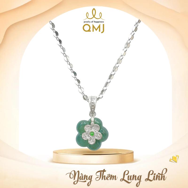  QMJ STORE - Q425 DÂY CHUYỀN HOA MAI PHỈ THÚY BĂNG NGỌC LAM ĐÁ TỰ NHIÊN DÂY LÁ ME bạc 925 cao cấp  không xi kim  