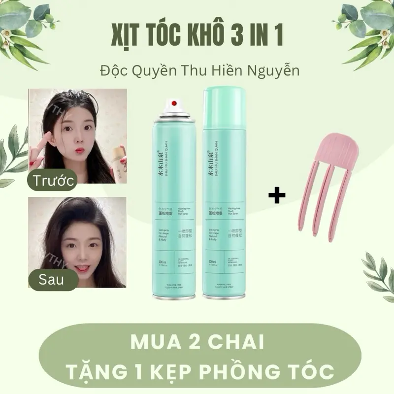 Bình xịt dầu gội khô 3 in 1 - Khô tơi tóc ngay tức thì sau 10 giây, làm phồng chân tóc, giữ nếp tóc, không có bột trắng