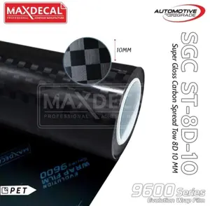 50CM Sticker MAXDECAL 9600 SGCST 8D Super Gloss Carbon Spread Tow PET Kotak Kotak Catur Black 10mm 8D / 50Cm