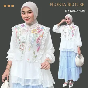 Floria Blouse By Kananum & Syafithfz - Bahan Lace Mix Tulle Gardenia FULL FURING.