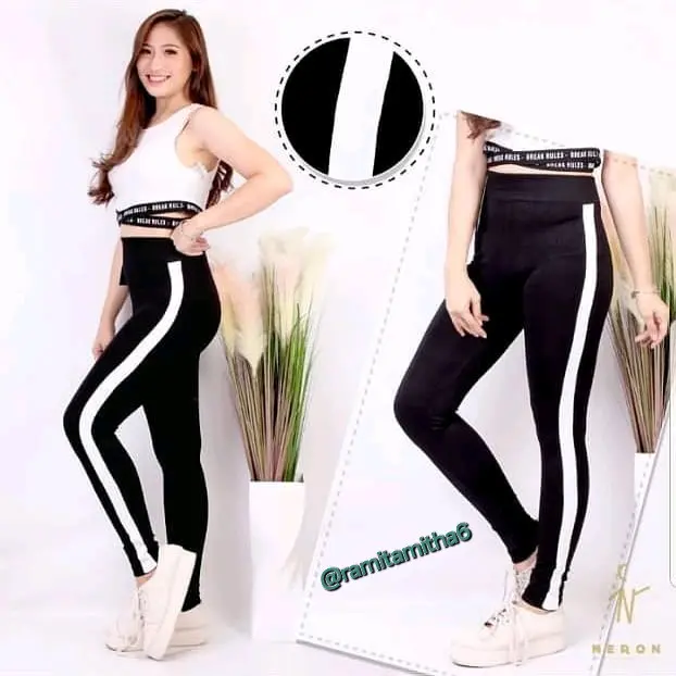 Legging List 1 Bahan Spandex Olahraga Sport Garis Putih - Celana Outdoor 0
