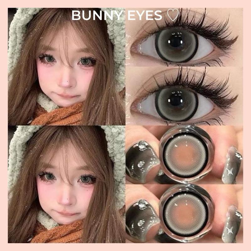  Kính Áp Tròng Lens Xám Bubble Gum Gray Viền Đen Dày Size 14.5mm Độ Cận Từ 0.00 Đến 6.00 Độ  Tặng Kèm Khay Dụng Cụ Đeo  - Bunny Eyes 
