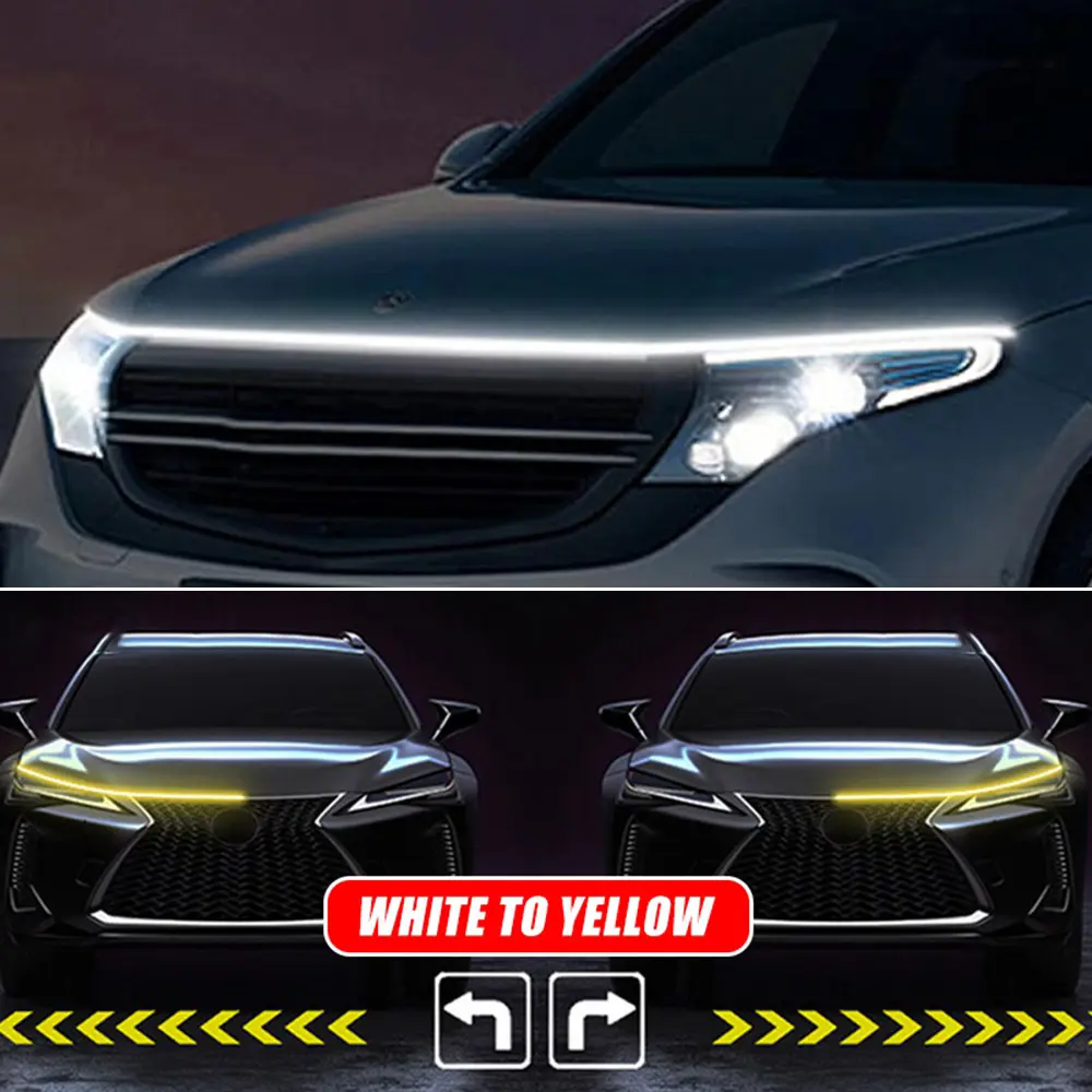 Dynamic Scan Start Auto Car Hood Lights Strip with Turn Signal Light Flexible Auto DRL Daytime Running Lights 12V Car Assecories