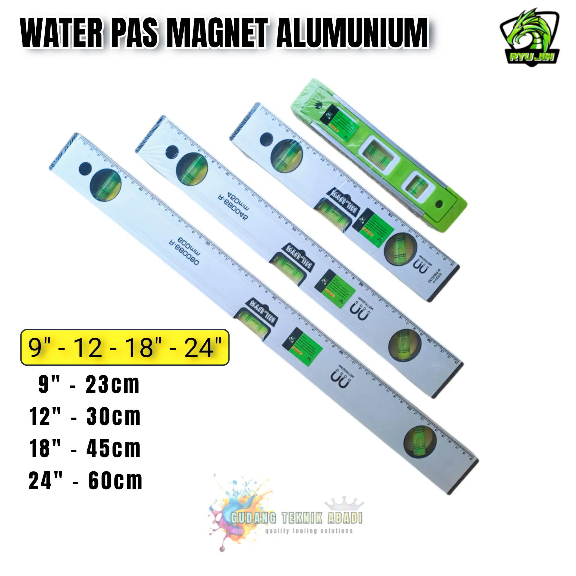 Waterpass Aluminium Waterpas Magnetic HEAVY DUTY Alat Ukur Presisi Tinggi 60CM/45CM/30CM/23CM