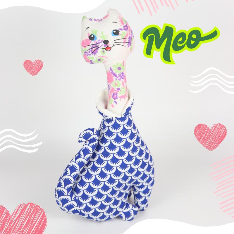 Đồ Chơi Cho Bé Thú Nhồi Bông Hình Con Mèo Cao Cổ Vải Hoa Bông Gòn Cao Cấp THU57 Trúc Lâm Handmade 1