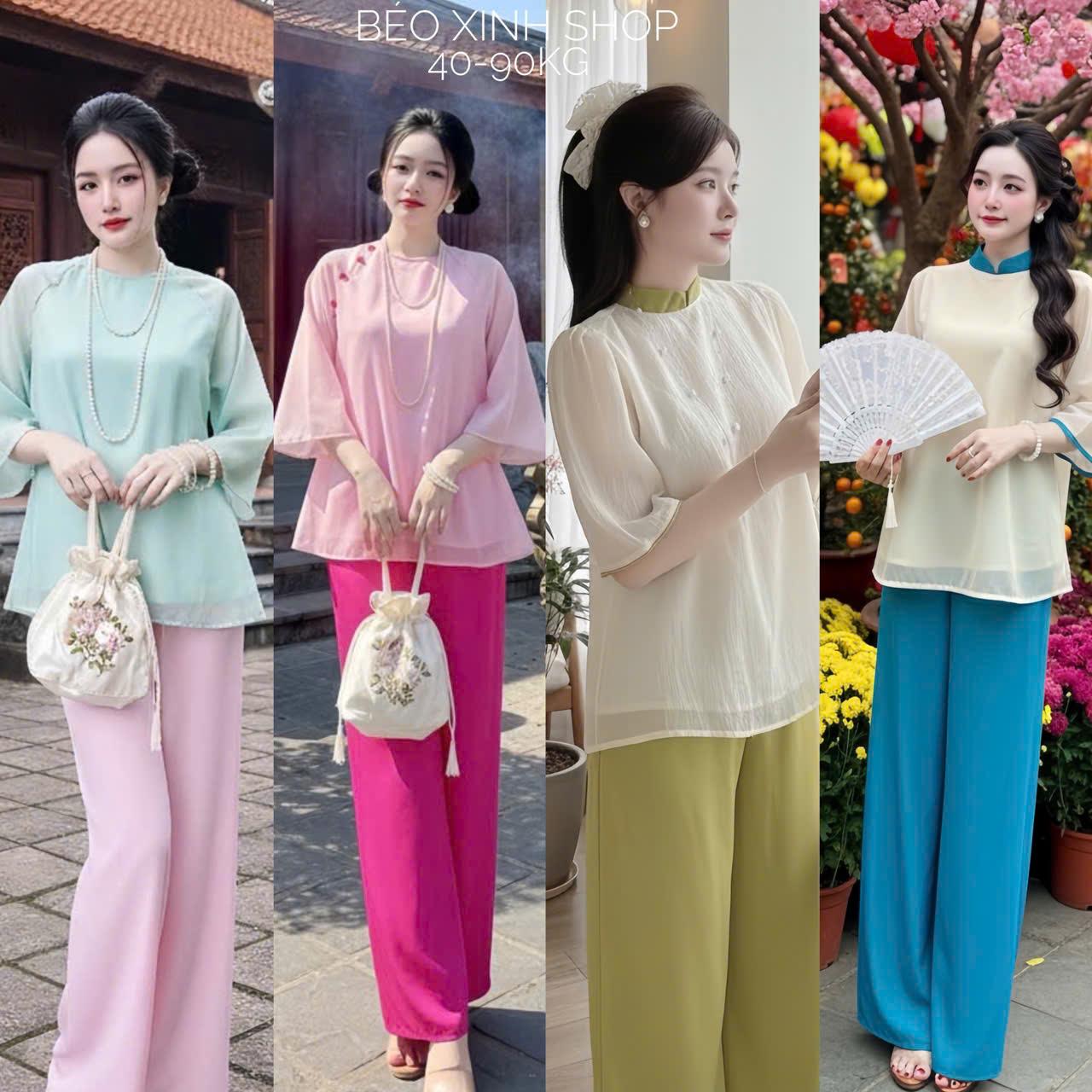 [Tết 2026] Set Áo Đồ Lam Vải Áo Tơ Ánh Kim 2 Lớp Quần Lụa Chéo Cao Cấp thanh Lịch Cho Nàng 40-90Kg - A.1458