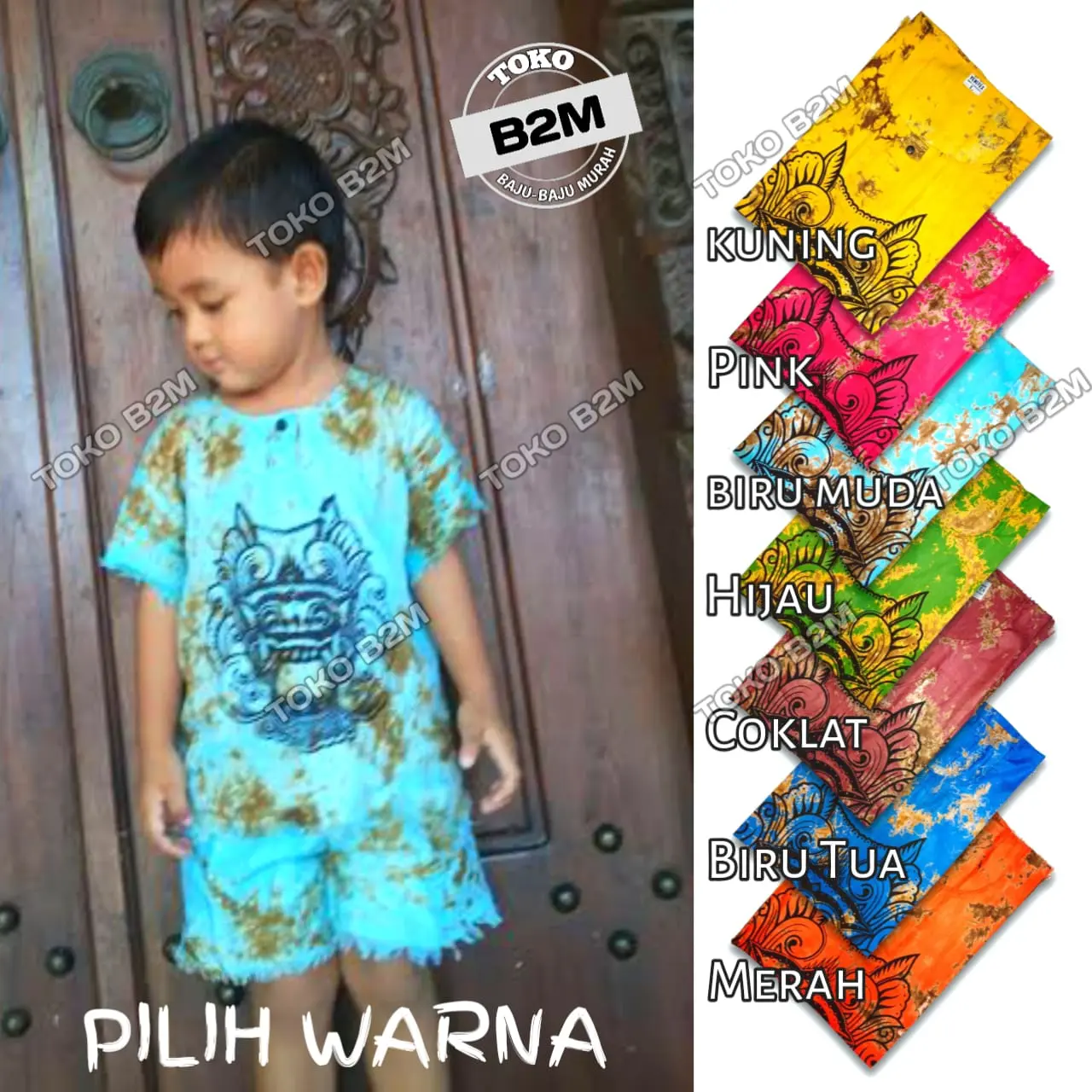 Setelan baju barong anak S M L XL - Kaos bali Lengan pendek Fashion Celana Motif