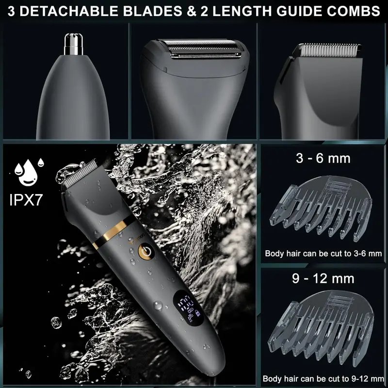3 in 1 Body Trimmer for Men Ball Pubic Hair Trimmer Body Foil Shaver Razor Nose Ear Waterproof Wet Dry Groomer LED Display 1