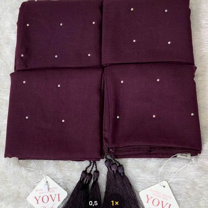 Hijab Paris Swarovsky Tabur Tasel Rajut New Hijab Paris Cantik Payet Square Muslim Wanita Standar Segi Empat Mewah Seragam Katun Nyaman 0