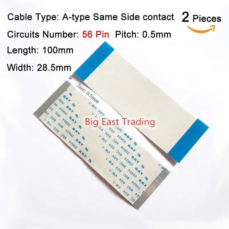 Cáp Dẹt Linh Hoạt Với Ruy Băng FPC, 2 Cái, Cao Độ 55P 56P, Chiều Dài 0.5Mm, 100Mm, Loại A, Tiếp Xúc Cùng Một Bên, Dây FFC 55Pin 56Pin 10Cm AWM 20624 80C 60V VW-1