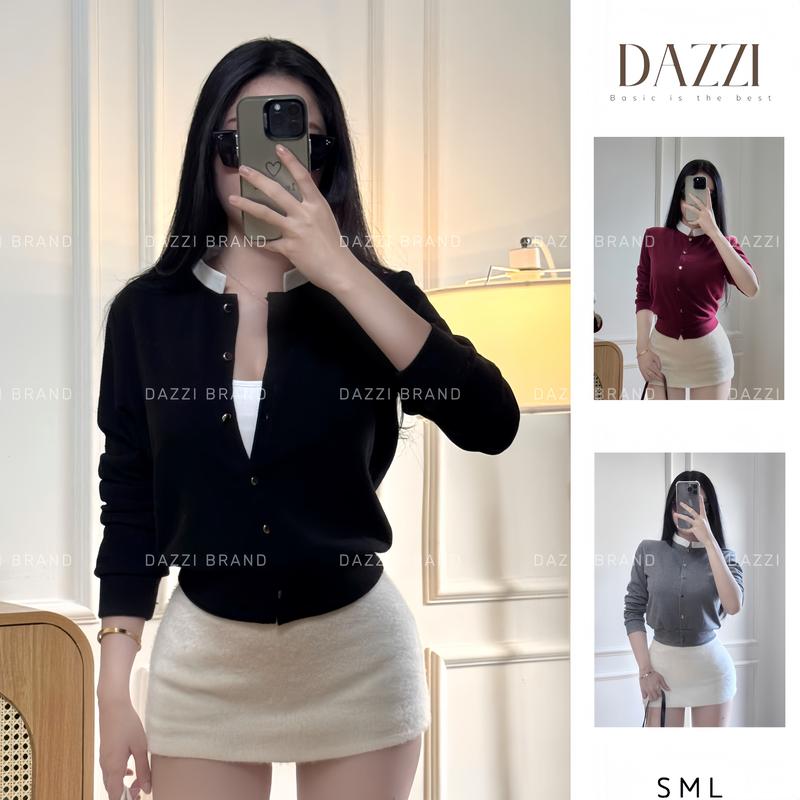 GIÁ MỞ BÁN Áo khoác Cardigan nữ tay dài phối cổ trụ sơ mi và nút vàng đồng chất vải len lông thỏ DAZZI Women A066