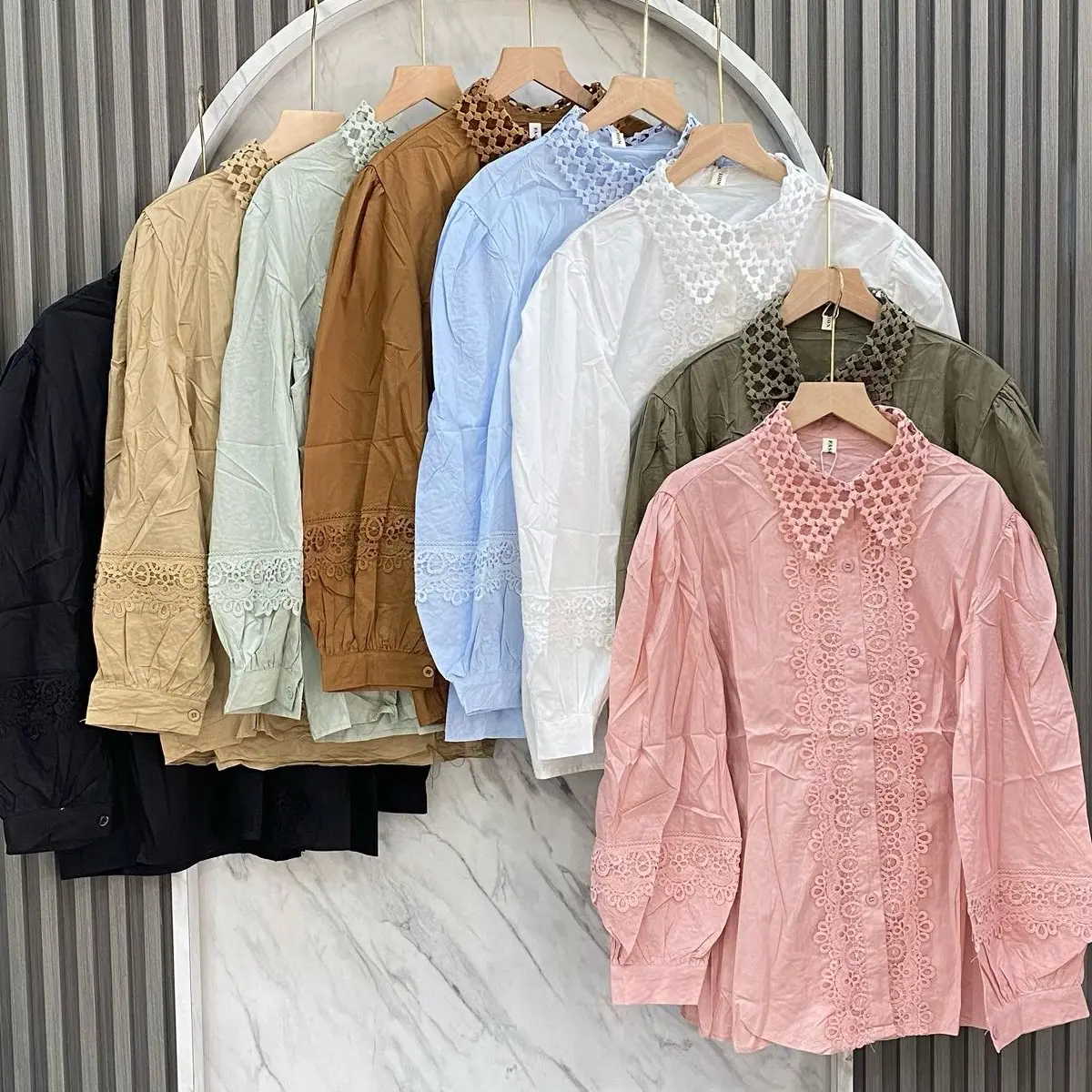 A90 kemeja katun import aksen renda