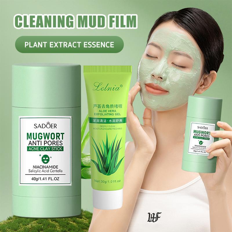 Mặt Nạ Bùn Trơn Làm Sạch Mụn Đầu Đen, Bộ 2 Món SADOER, Làm Dịu Và Tươi Mới, Kiểm Soát Dầu, Làm Sáng, Mặt Nạ Làm Sạch, Với Gel Tẩy Tế Bào Chết Nha Đam