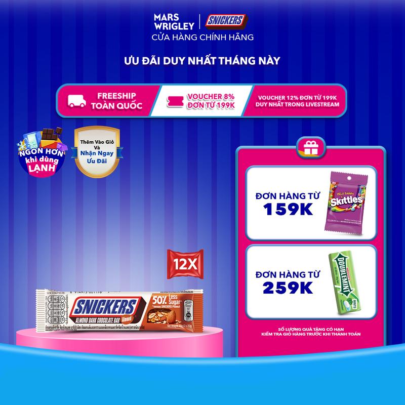   HÀNG MỚI VỀ  Combo 12 thanh Sô cô la Snickers Hạnh nhân Giảm đường thanh 40g 