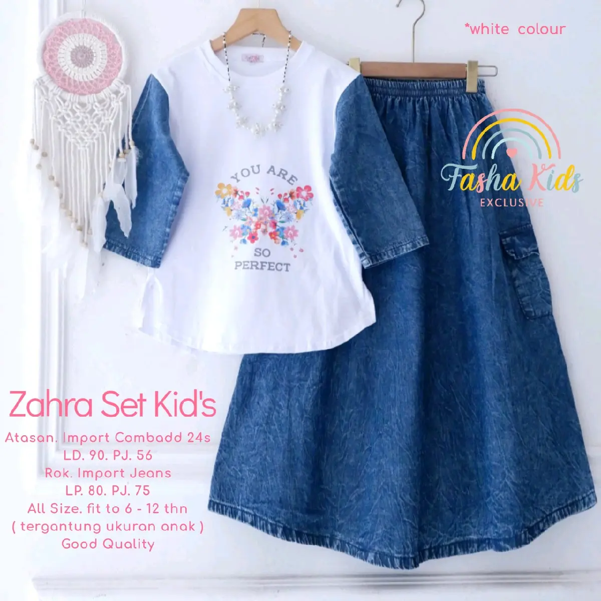 New Zahra set rok bahan jeans setelan anak perempuan