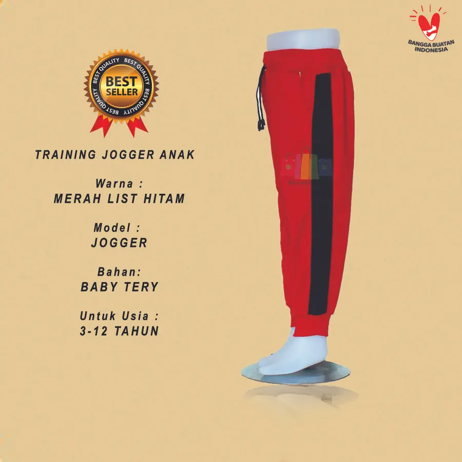Training Anak Laki Laki Perempuan Usia 3-12 Tahun Celana Olah Raga Anak Anak Paud Tk SD Merah List Hitam Outdoor Indoor