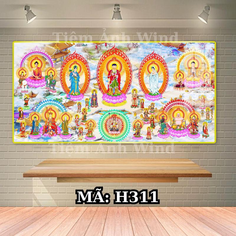 Khung lớn 60cm x 1m2 [ Tây phương cực lạc _ Hội thượng phật bồ tát _ Tráng gương cao cấp _ Treo tường khổ lớn , tranh trí phòng thờ cầu bình an