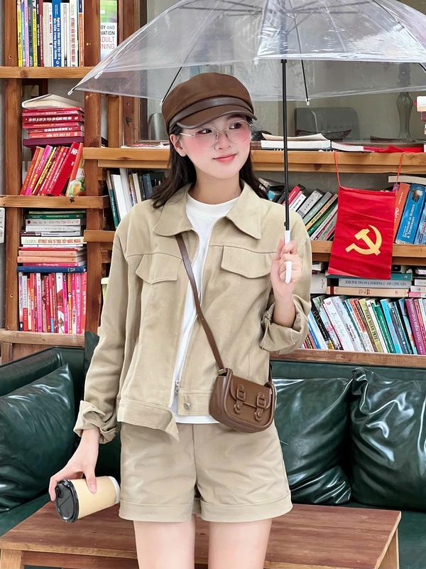 Áo khoác jean kaki dáng lửng chất vải dày dặn 320g Miho House