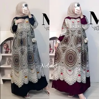 Midi Dress Flower Busui Friendly Santai A-Line Bunga Cantik Motif Nyaman Rayon Viscose Menyusui Muslim Zipper Gamis Dewasa Formal Ibu Karet Variasi Panjang Katun dress  vintage lebaran 0