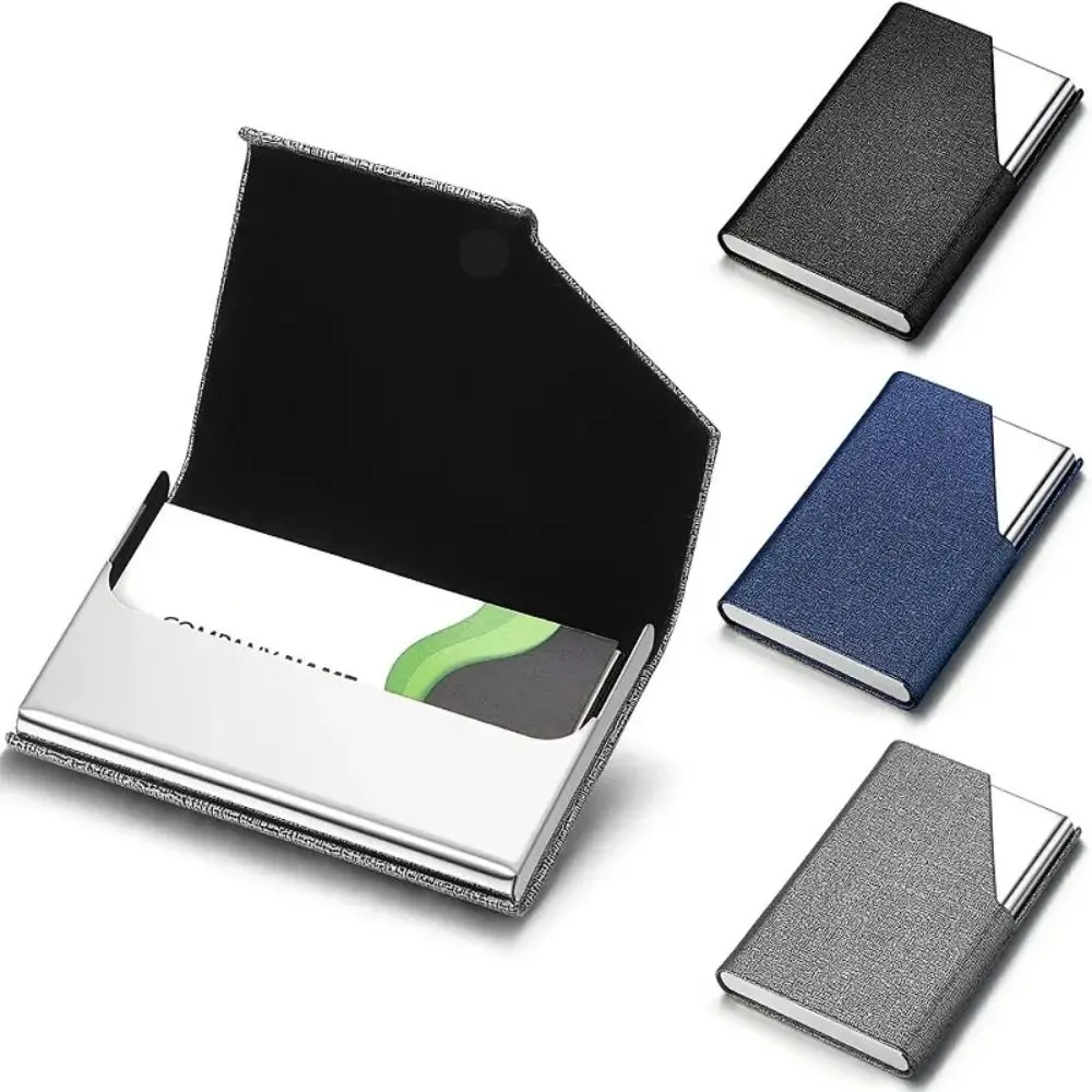 High Quality PU Leather Card Holder Magnetic Stainless Steel Name Card Case Large Capacity Durable Name Card Storage Office