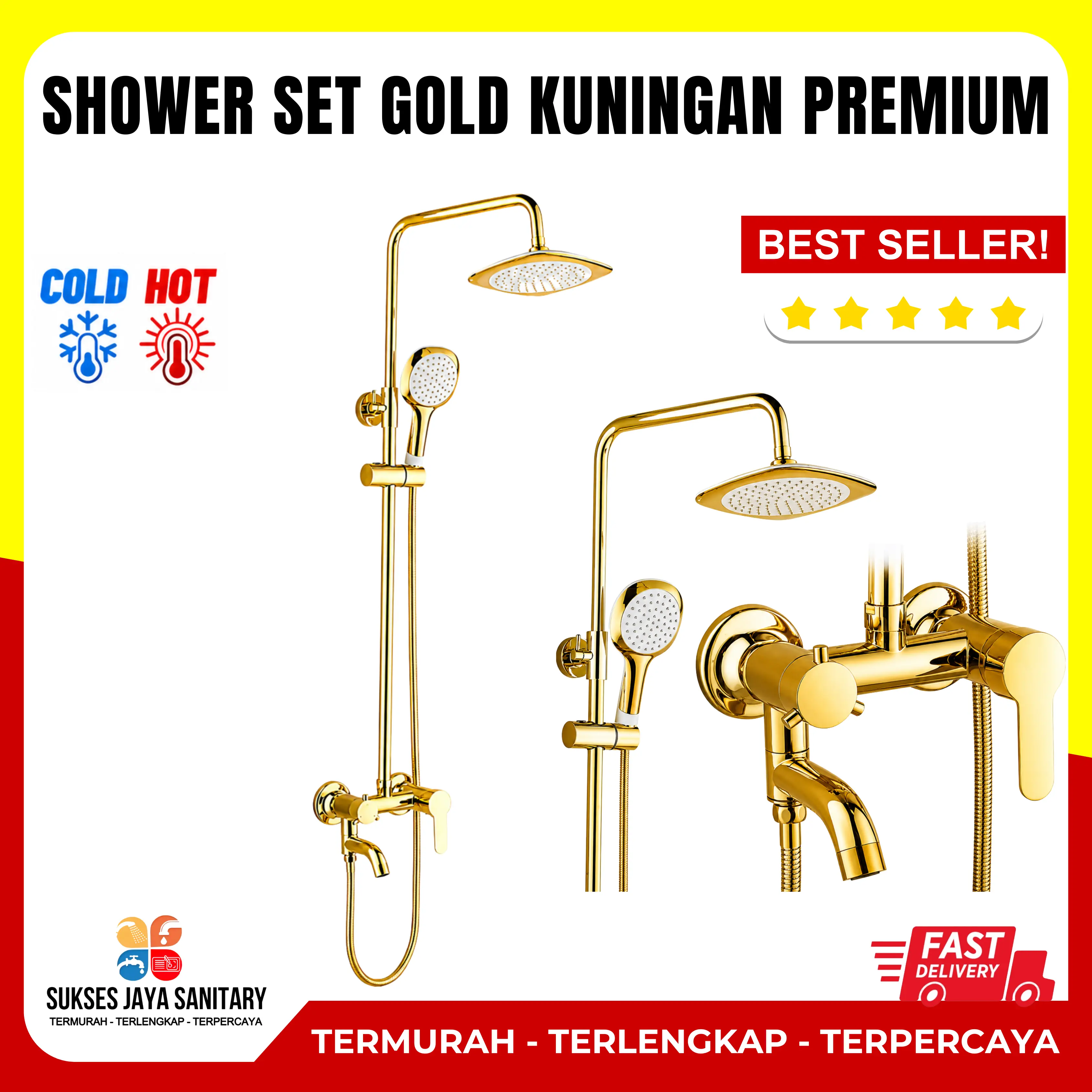 Set Shower Column Shower Tiang Panas Dingin 3 In 1 Klasik Gold Shower Tiang SUS 304 High Quality Air Kotak Kran gold shower shower  canggih Selang Tembaga shower  panas