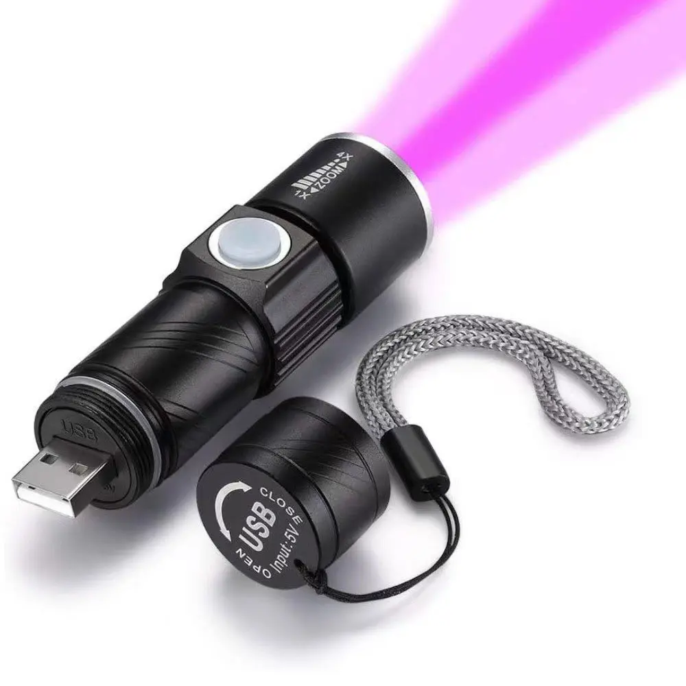 UV Torch Rechargeable 395nm Black Light Flashlight Blacklight with USB Port Can Test Jade Jadeite