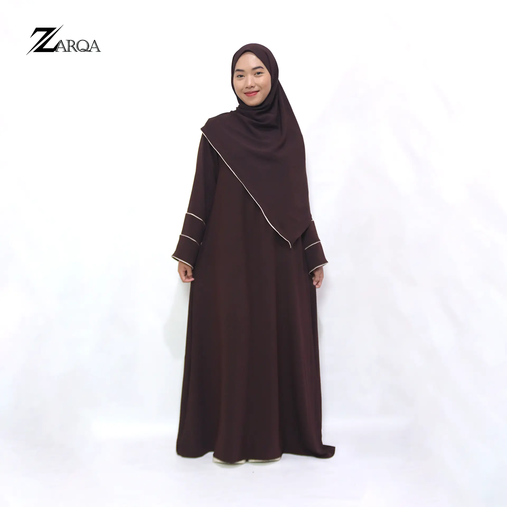 ZARQA - Arsyila Abaya SET Hijab | Baju Muslimah Remaja Maxi Putih Umroh Busui Wanita Gamis Syari