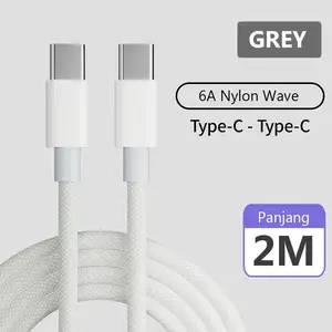 Kabel Data Type C to C Warna GREY 60W Super Fast Charging 2 Meter Bahan Nylon Wave Mendukung Transfer Data 480Mbps untuk Mac iPad iPhone & Android